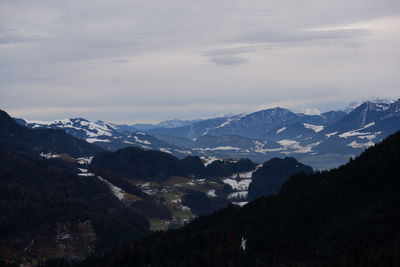 Scenic view of snowcapped mountains against sky