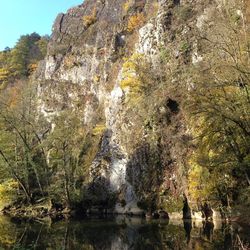 Low angle view of rocks on shore