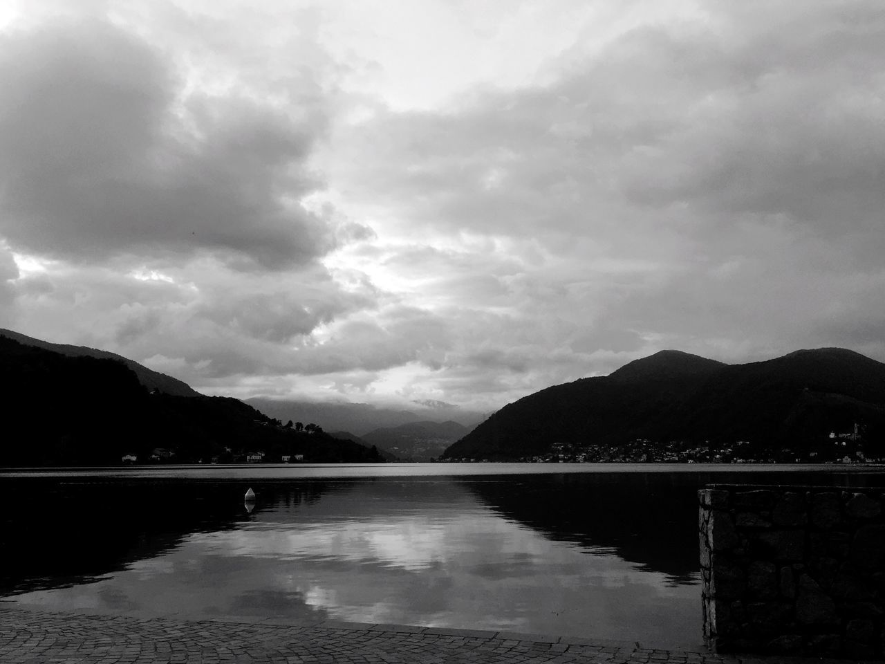 Scenic view of lake against cloudy sky