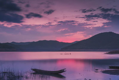 Scenic view of lake against sky during sunset