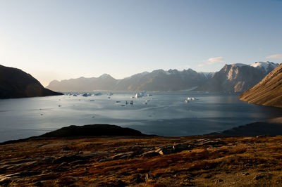 Scenic view of lake against sky