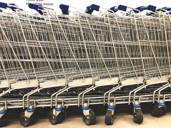 Close-up of shopping cart in row