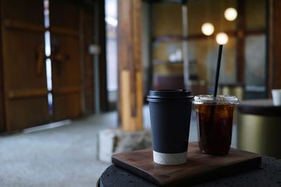 Close-up of coffee cup on table