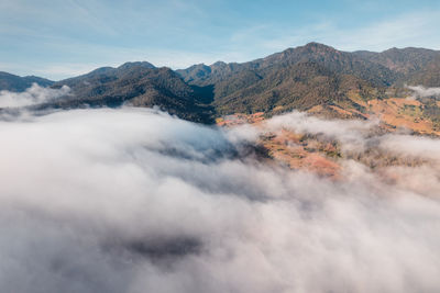 Scenic view of snowcapped mountains against sky