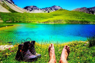 Scenic view of lake against clear sky