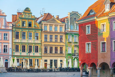 Residential buildings against sky in city