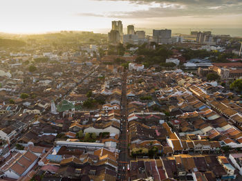 High angle view of cityscape against sky