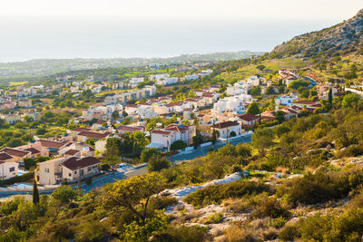 High angle view of townscape against sky