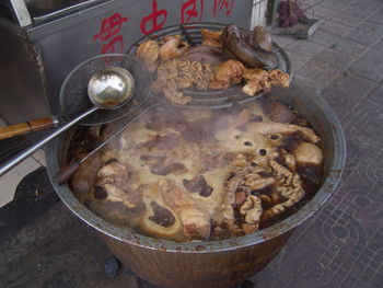 High angle view of pasta in bowl