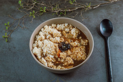 High angle view of breakfast served in bowl