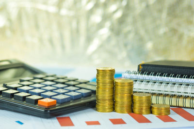 Close-up of coins on table