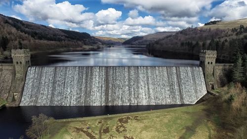 Scenic view of lake against cloudy sky