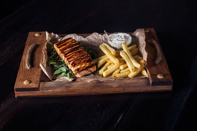 High angle view of food on table