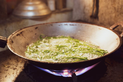 Close-up of meat in kitchen