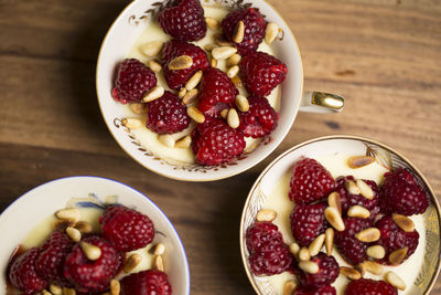 Close-up of strawberries in bowl on table