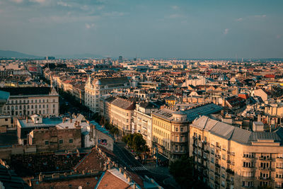 High angle shot of townscape against sky