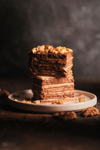 Close-up of cake slice in plate