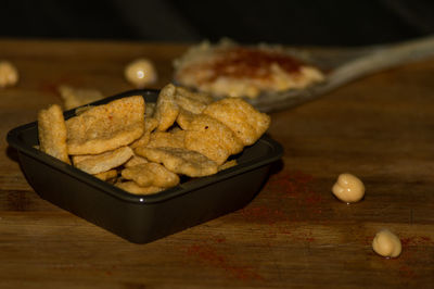 High angle view of food in plate on table