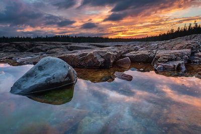 Scenic view of lake against sky during sunset