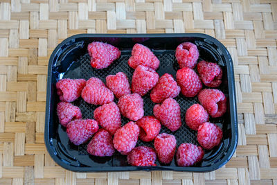 Directly above shot of strawberries in basket