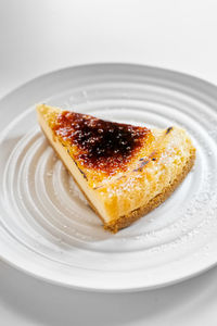 High angle view of cake in plate on table