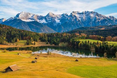 Scenic view of snowcapped mountains against sky