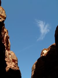 Low angle view of rock formations against blue sky