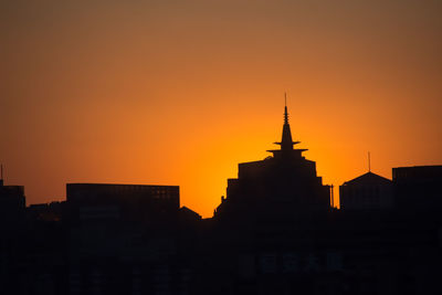 Silhouette of buildings at sunset