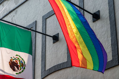 Low angle view of multi colored flag