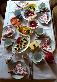 High angle view of food on table