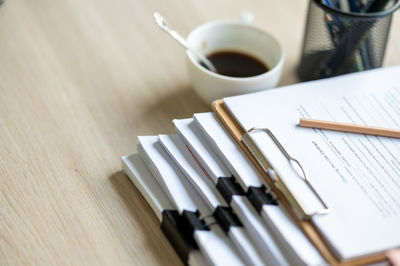 High angle view of coffee on table