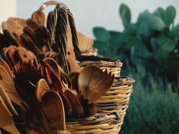 Close-up of mushrooms in basket