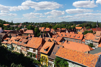 High angle view of townscape against sky