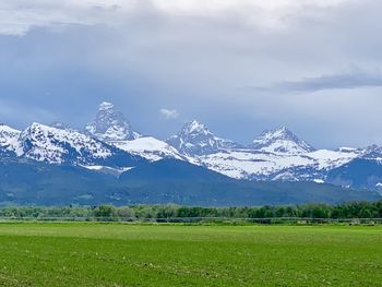 Scenic view of snowcapped mountains against sky