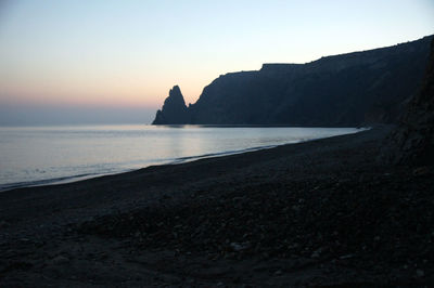Scenic view of sea against clear sky during sunset