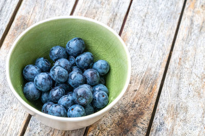 High angle view of fruits in bowl on table