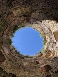 Directly below shot of blue sky seen through hole