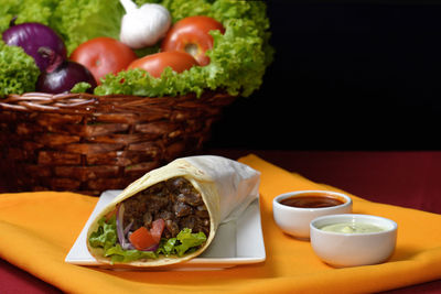 High angle view of food on table