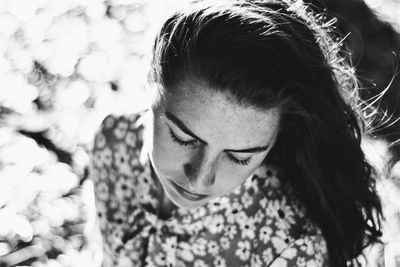 High angle view of teenage girl standing outdoors