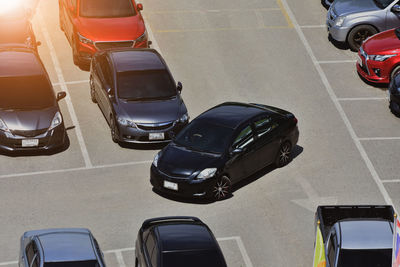 High angle view of cars on road