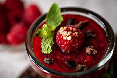 Close-up of strawberries in bowl on table