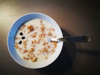 High angle view of breakfast on table