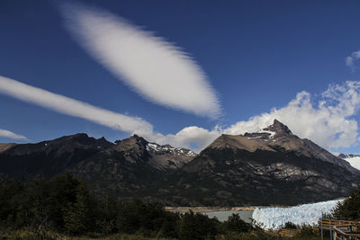 Low angle view of snowcapped mountains against sky