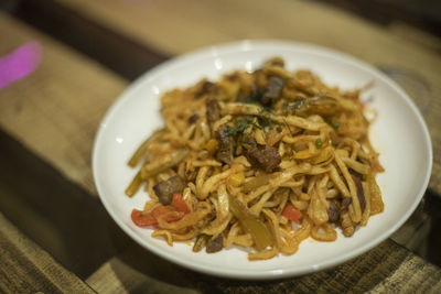 Close-up of food in plate on table