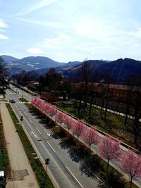 High angle view of road against sky