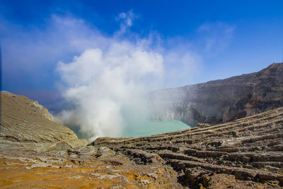 Ijen crater landscape from the crater, seen on the left is the ijen only left peak.