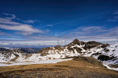 Scenic view of snowcapped mountains against sky