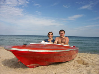 Portrait of a young couple on beach