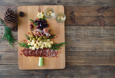 High angle view of chopped vegetables on table