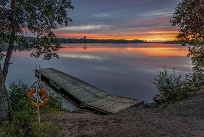 Scenic view of calm lake against sky during sunset